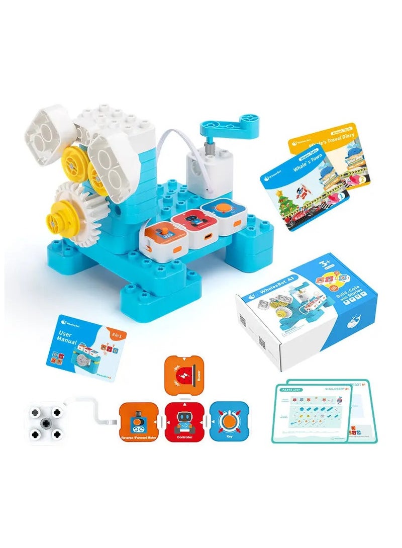 B07NF4Y599 WhalesBot A1 Coding Toy For Kids, Building Block Robot, Fun STEM Toy With Magnetic Controller and Sensor Blocks, Screen-Free Coding With 3 Guide Books For Kids 3-6 - Image 1